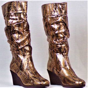 CURATIONS size 6M gold/sliver/black mid-calf boots